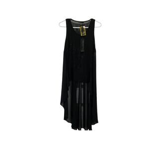Stylish Black Sleeveless Tunic with Embellished Neckline